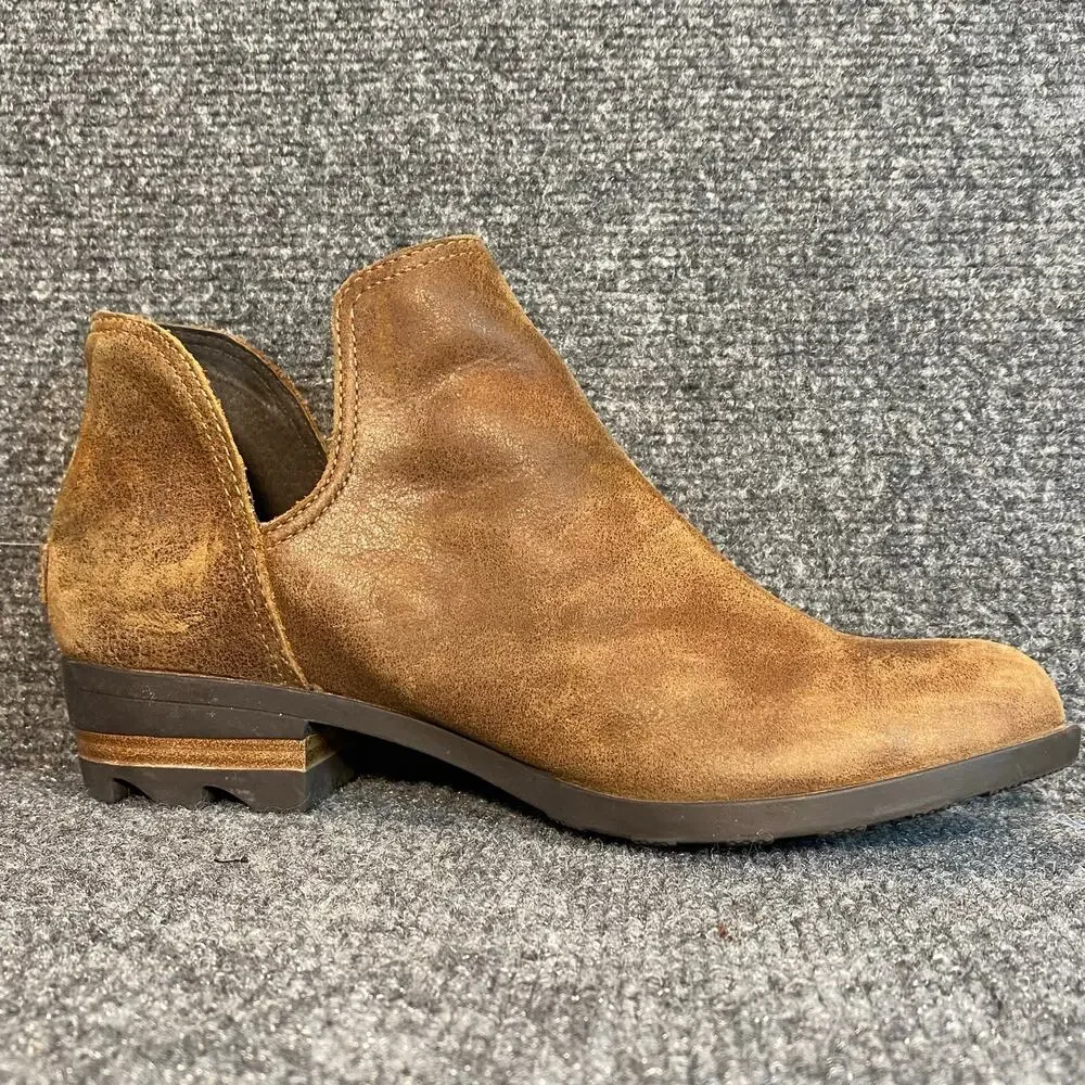 Sorel Out N About Brown Leather Ankle Boots Slip On Low Heel Booties Women's 9.5